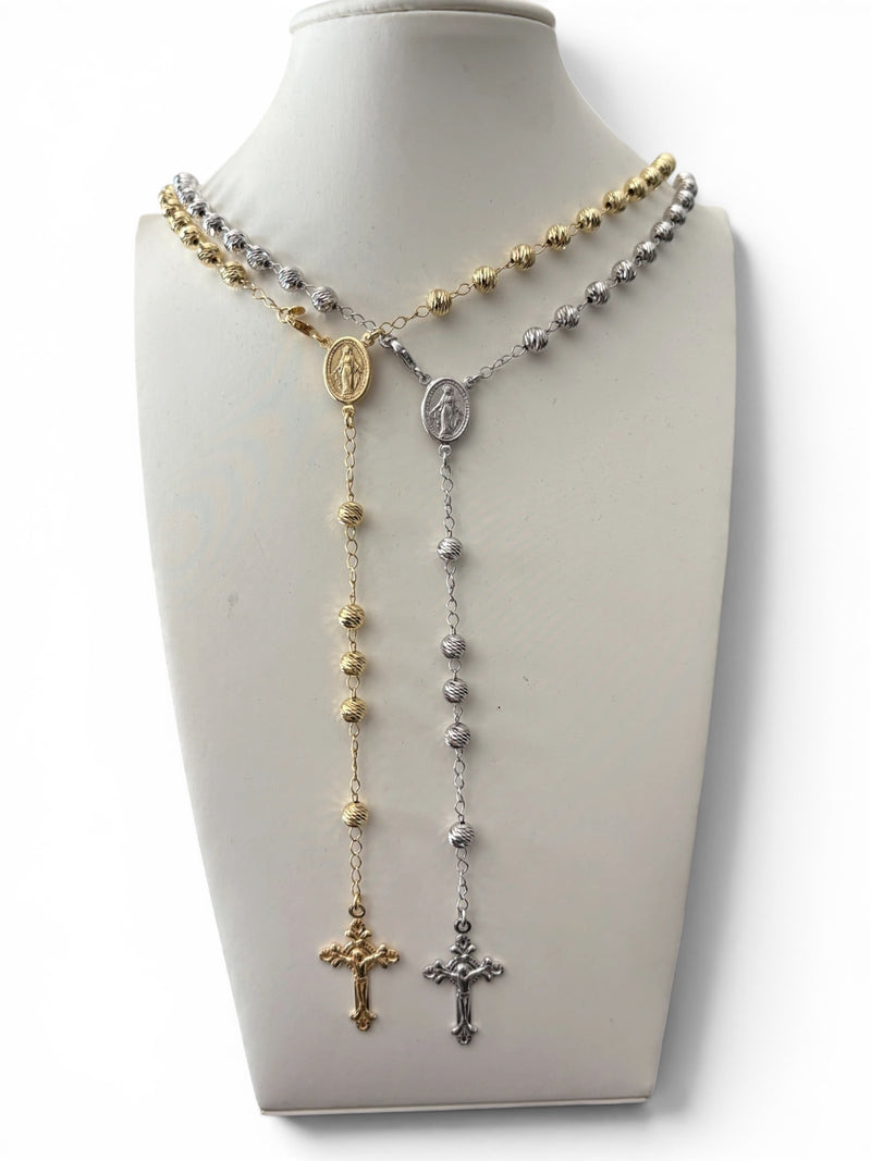 Rosario con sfere incise in argento 925